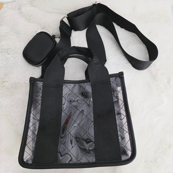 Steve Madden Handbags - Steve Madden Clear Satchel Tote Bag Crossbody Black Logo Strap NEW